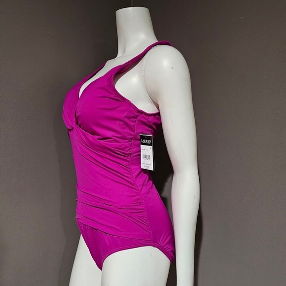 Lauren Ralph Lauren Beach Club Twisted One Piece Swimsuit Purple - Picture 3 of 12